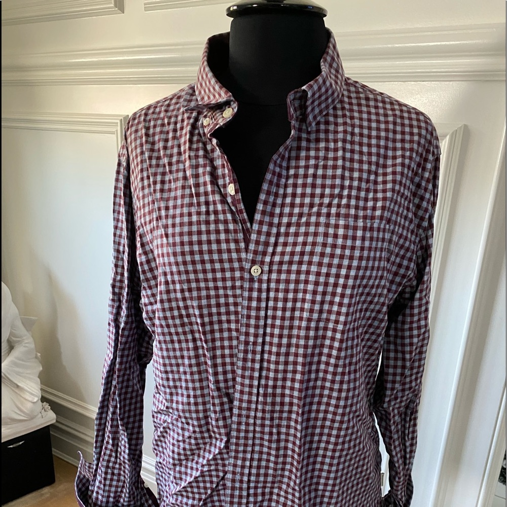 Men’s long sleeve check shirt burgundy and grey